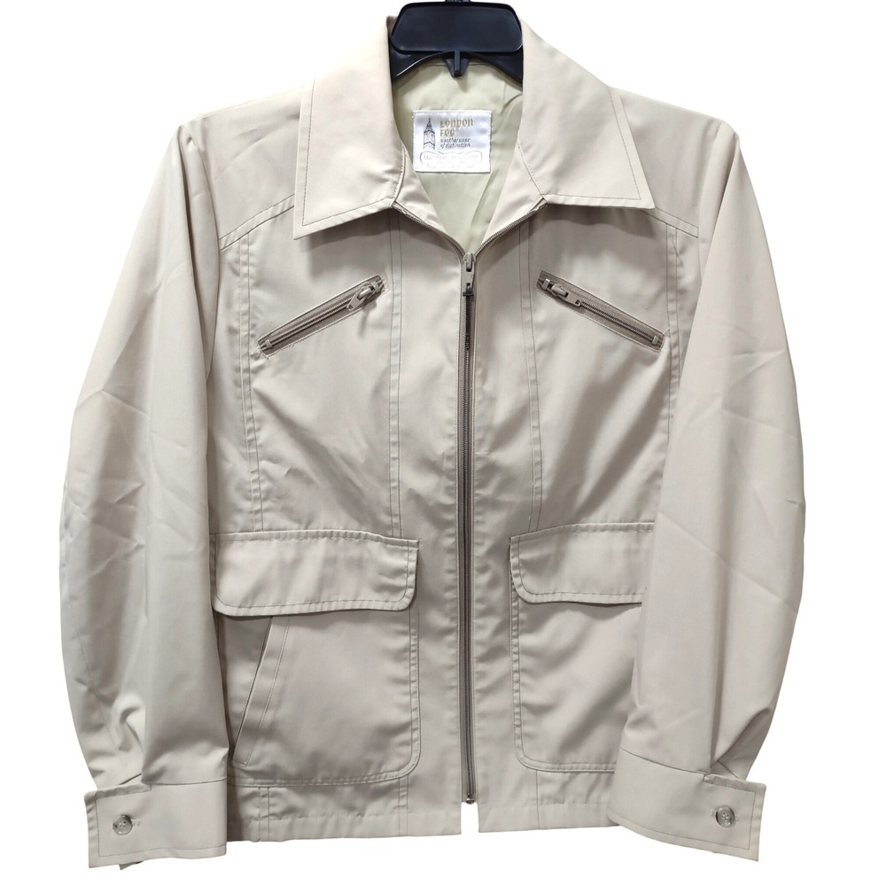 London Fog Mens Beige Weatherwear Jacket Full Zip Size 40 REG Retro